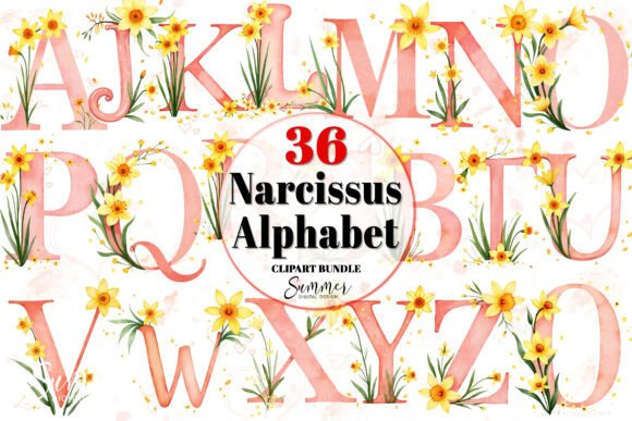 Download Narcissus Alphabet Clipart Bundle PNG - Bundle Collection